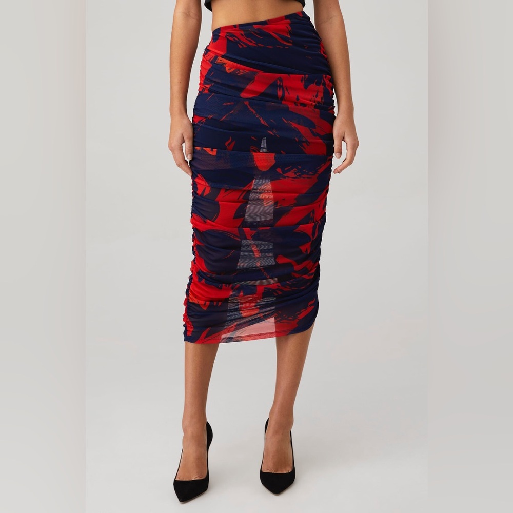 LAMARQUE Ruched Mesh Midi Skirt / Cover Up